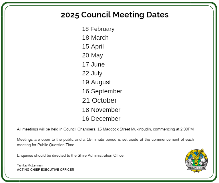 Council Meeting Dates 2025